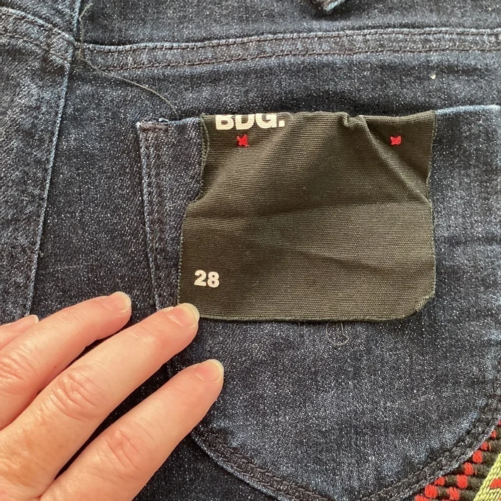 BDG shorts denim embroidered on legs front and back button/zip closure size 28